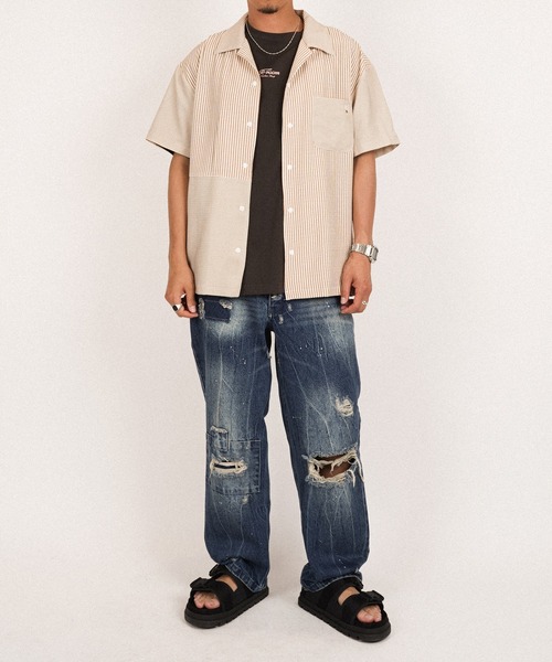 SUNS by #Re:room（サンズバイリルーム）の「スイッチングシアサッカーオープンカラーシャツ（シャツ/ブラウス・メンズ・ブラック/ブルー・SMALL/MEDIUM）」の10枚目の写真