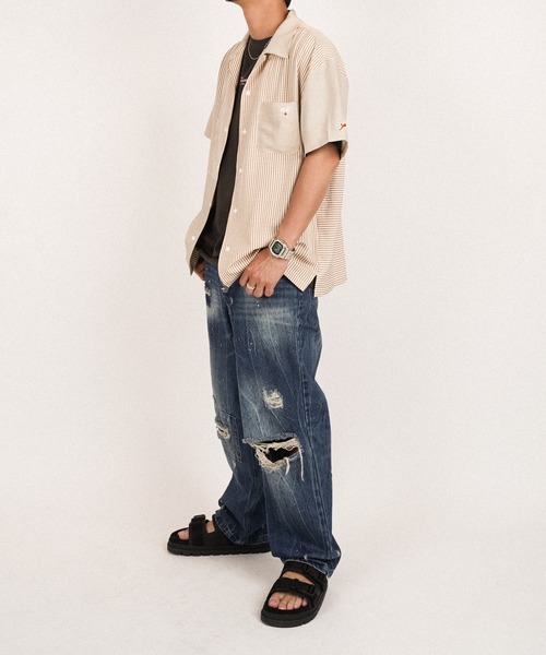 SUNS by #Re:room（サンズバイリルーム）の「スイッチングシアサッカーオープンカラーシャツ（シャツ/ブラウス・メンズ・ブラック/ブルー・SMALL/MEDIUM）」の11枚目の写真