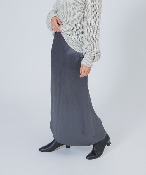 Demi-Luxe BEAMS（デミルクス ビームス）の「【2/5再値下げ】アセテート サテン イージースカート（スカート・レディース・ブラック/グレー・36/38）」の5枚目の写真