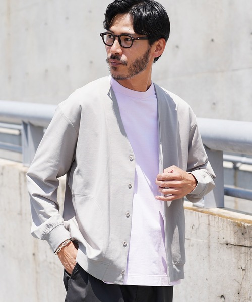 jiggys shop（ジギーズショップ）の「接触冷感 ダブルフェイス素材 ストレッチ Vネック カーディガン（カーディガン/ボレロ・メンズ・ブラック/グレー/ブルー/スミクロ・MEDIUM/LARGE/X-LARGE）」の4枚目の写真