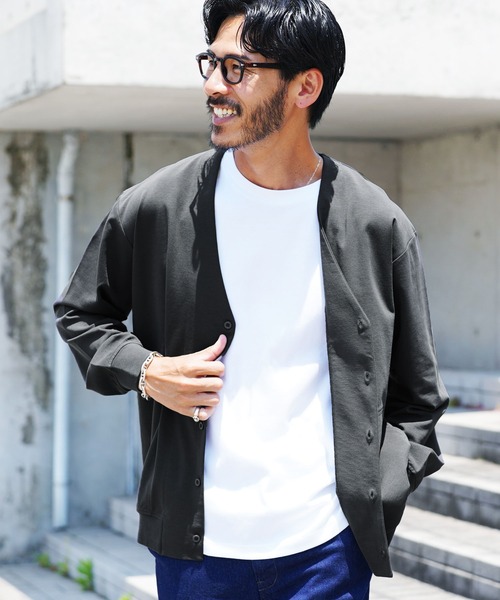 jiggys shop（ジギーズショップ）の「接触冷感 ダブルフェイス素材 ストレッチ Vネック カーディガン（カーディガン/ボレロ・メンズ・ブラック/グレー/ブルー/スミクロ・MEDIUM/LARGE/X-LARGE）」の3枚目の写真