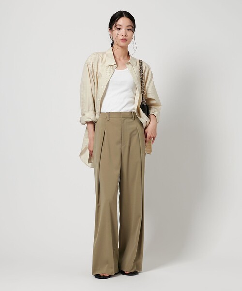 BEAUTY&YOUTH コットンナイロン ワイドタックパンツ セール】コットンナイロン ワイドタックパンツ -ウォッシャブル