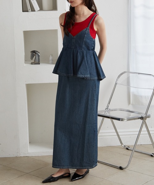 RANAN(ラナン)の「デニムペプラムキャミワンピース(ワンピース・レディース・ブラック/ブルー/ネイビー・M/L/LL)」の2枚目の写真