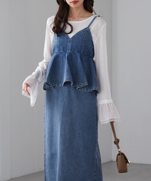 RANAN(ラナン)の「デニムペプラムキャミワンピース(ワンピース・レディース・ブラック/ブルー/ネイビー・M/L/LL)」の4枚目の写真