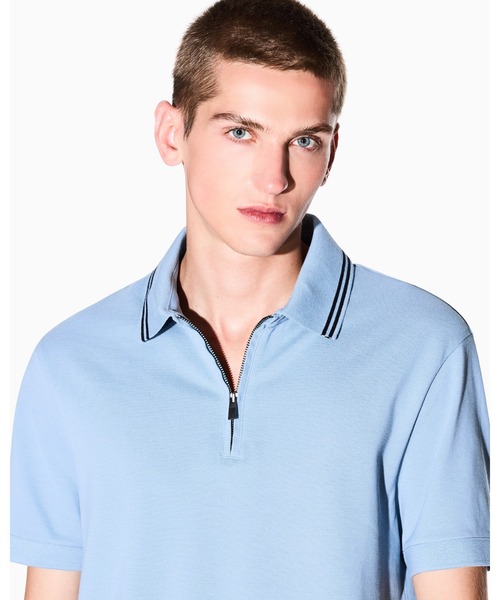 ARMANI EXCHANGE（アルマーニエクスチェンジ）の「【A|X アルマーニ エクスチェンジ】ジップアップ 半袖ポロシャツ/SLIM（ポロシャツ・メンズ・ダークネイビー/ライトブルー・LARGE/MEDIUM/SMALL/X-LARGE/X-SMALL/XX-LARGE）」の8枚目の写真