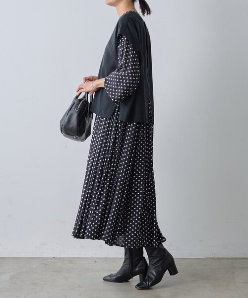 BEARDSLEY ドットギャザーチュニック　ゆったり　ブラック　サイズF BEARDSLEY ドットギャザーチュニック ゆったり ブラック サイズF