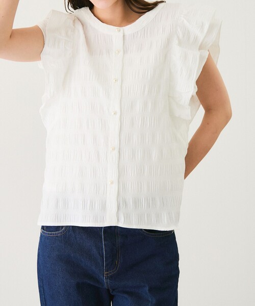 Jayro(ジャイロ)の「袖フリルノーカラーブラウス(シャツ/ブラウス・レディース・ブラック/ホワイト系その他・M)」の8枚目の写真