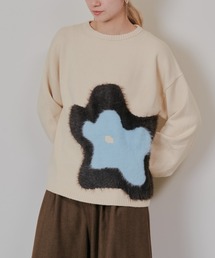 フラワーモチーフニットトップス