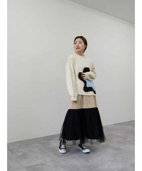 DOLLUPOOPS（ドールアップウップス）の「フラワーモチーフニットトップス（ニット/セーター・レディース・アイボリー/ピーコックグリーン系/ネイビー・38）」の6枚目の写真