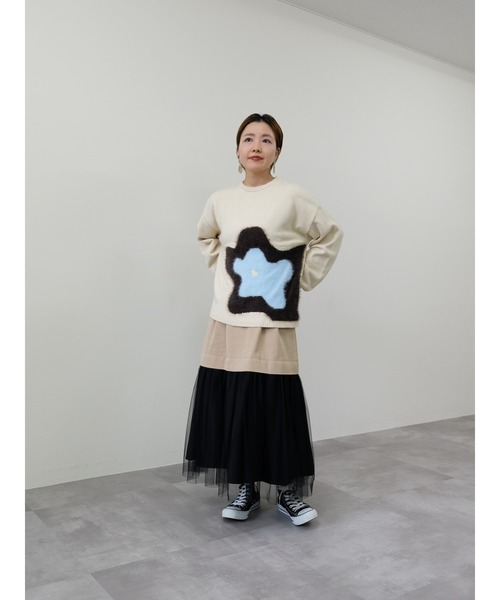 DOLLUPOOPS（ドールアップウップス）の「フラワーモチーフニットトップス（ニット/セーター・レディース・アイボリー/ピーコックグリーン系/ネイビー・38）」の16枚目の写真