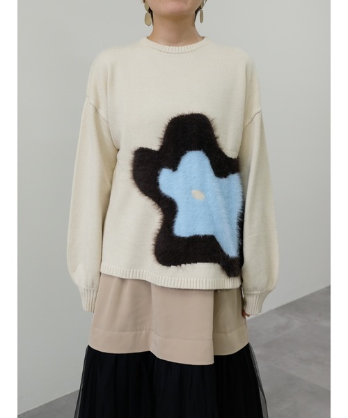 DOLLUPOOPS（ドールアップウップス）の「フラワーモチーフニットトップス（ニット/セーター・レディース・アイボリー/ピーコックグリーン系/ネイビー・38）」の10枚目の写真