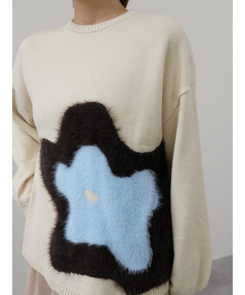 DOLLUPOOPS（ドールアップウップス）の「フラワーモチーフニットトップス（ニット/セーター・レディース・アイボリー/ピーコックグリーン系/ネイビー・38）」の13枚目の写真