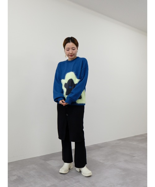 DOLLUPOOPS（ドールアップウップス）の「フラワーモチーフニットトップス（ニット/セーター・レディース・アイボリー/ピーコックグリーン系/ネイビー・38）」の7枚目の写真