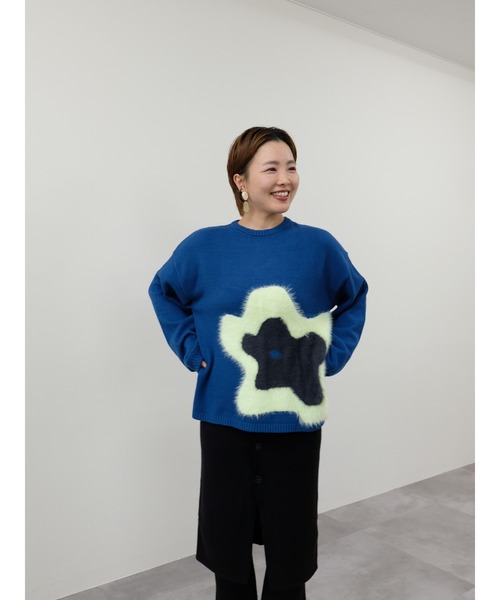 DOLLUPOOPS（ドールアップウップス）の「フラワーモチーフニットトップス（ニット/セーター・レディース・アイボリー/ピーコックグリーン系/ネイビー・38）」の19枚目の写真