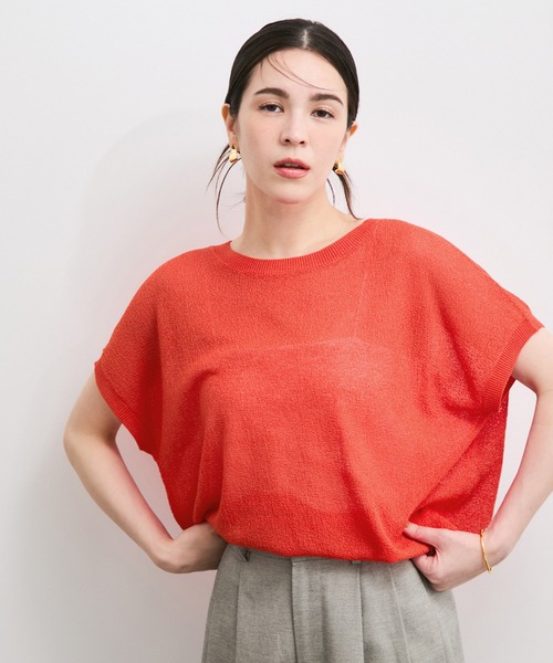 le cercle ADAM ET ROPE'(ルセルクルアダムエロペ)の「シアーランダムカノコニット(ニット/セーター・レディース・チャコールグレー/イエロー系その他4/ライトグレー/オレンジ系その他2・FREE)」の4枚目の写真