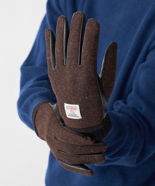 SHIPS（シップス）の「SHIPS:〈タッチパネル対応〉HARRIS TWEED レザー コンビ グローブ（手袋・メンズ・ブラック/ネイビー/ブラウン/グレー・ONE SIZE）」の6枚目の写真
