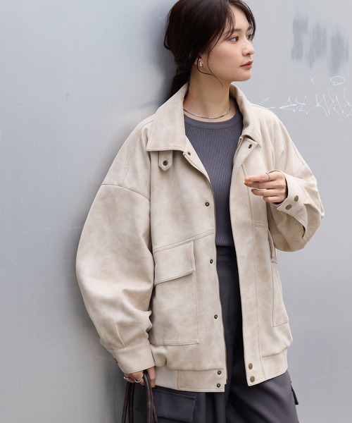 スムースタッチバルーンスリーブ フラップポケットオーバーサイズ