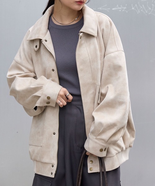 スムースタッチバルーンスリーブ フラップポケットオーバーサイズ