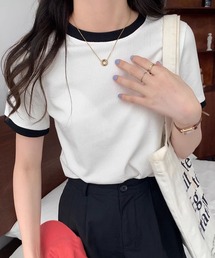 Girly Doll（ガーリードール）の「配色リブTシャツ（Tシャツ/カットソー）」