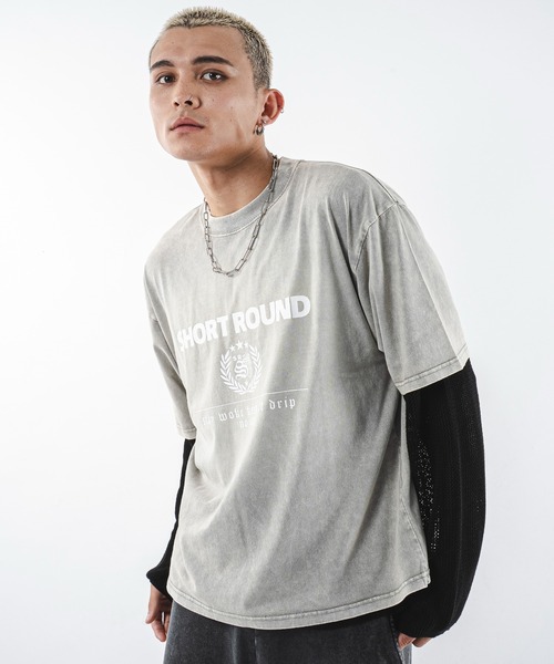 SHORT ROUND(ショートラウンド)の「SHORT ROUND/ブリーチエンブレムロゴT(Tシャツ/カットソー・メンズ・グレー/スミクロ・LARGE/MEDIUM)」の1枚目の写真