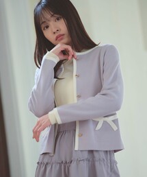 Feroux（フェルゥ）の「バイカラーリボンニット カーディガン（カーディガン/ボレロ）」