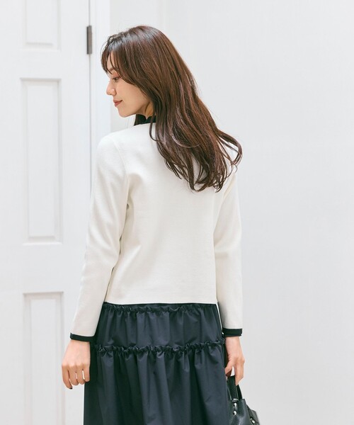 Feroux（フェルゥ）の「バイカラーリボンニット カーディガン（カーディガン/ボレロ・レディース・ホワイト系/スカイブルー系/ブラック系・F）」の6枚目の写真