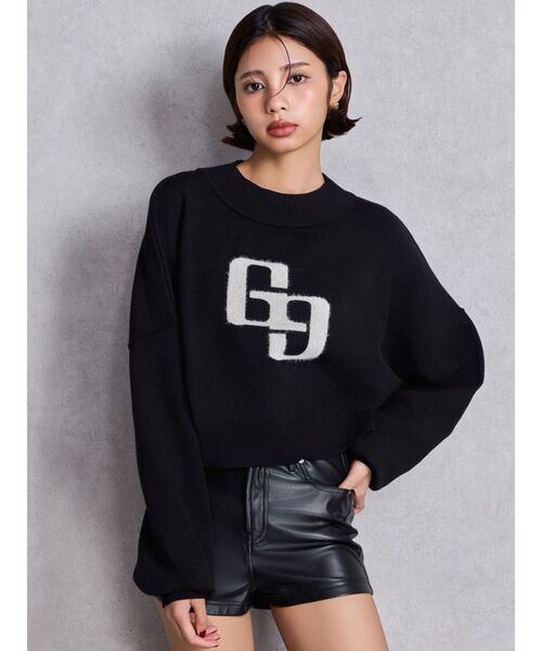 GYDA（ジェイダ）の「GGインターシャニットトップス（ニット/セーター・レディース・パープル/ブラック/オフホワイト・FREE）」の5枚目の写真