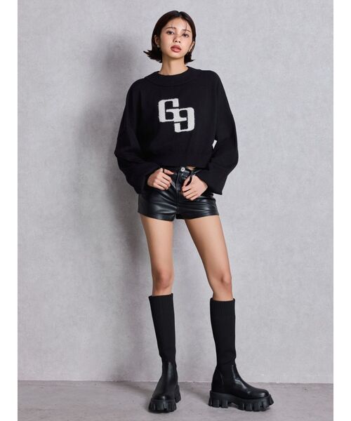 GYDA（ジェイダ）の「GGインターシャニットトップス（ニット/セーター・レディース・パープル/ブラック/オフホワイト・FREE）」の7枚目の写真