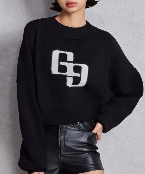 GYDA（ジェイダ）の「GGインターシャニットトップス（ニット/セーター・レディース・パープル/ブラック/オフホワイト・FREE）」の3枚目の写真