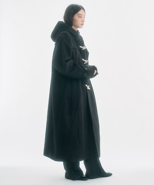 high-neck hooded long duffle coat / ハイフードロングダッフルコート