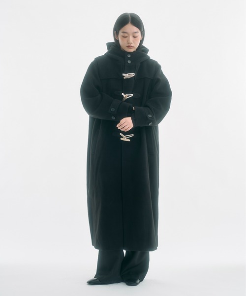 セール】high-neck hooded long duffle coat / ハイフードロング