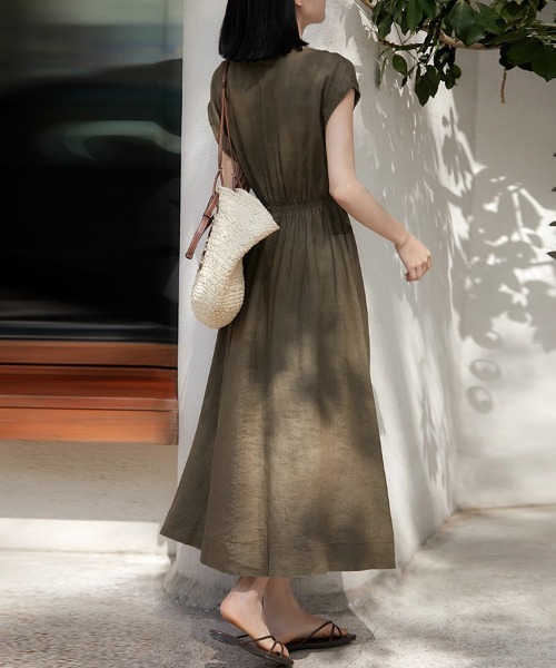 ONEP STAR（ワンピスター）の「キーネックロングワンピース（ワンピース・レディース・カーキ/ブルー・MEDIUM/LARGE/X-LARGE）」の9枚目の写真