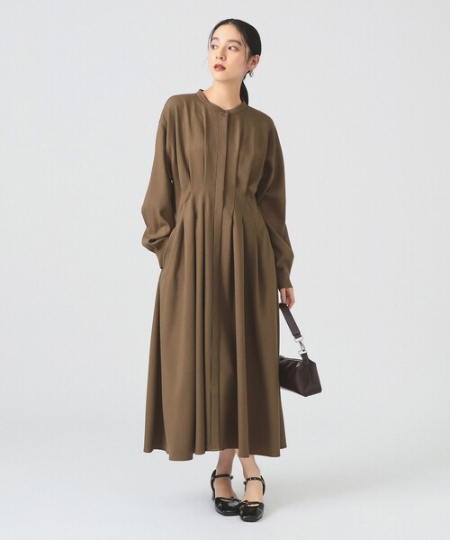 新品タグ付◉ Ray BEAMS RBS ピンタック ギャザー ワンピース タックウエスト バンドカラー ワンピース（ワンピース）｜Ray BEAMS