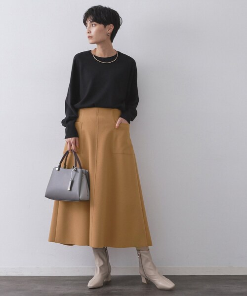 OPAQUE.CLIP（オペークドットクリップ）の「ウールライクフレアスカート【洗濯機OK】（スカート・レディース・チャコールグレー/グレー/キャメル・40/38/42）」の11枚目の写真