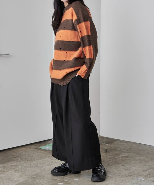 Theater code(シアターコード)の「Damage Border Design Knit/ダメージボーダーデザインニット(ニット/セーター・メンズ・イエロー/レッド/ブラック/パープル・FREE)」の13枚目の写真