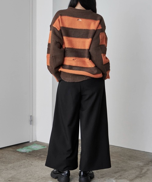 Theater code(シアターコード)の「Damage Border Design Knit/ダメージボーダーデザインニット(ニット/セーター・メンズ・イエロー/レッド/ブラック/パープル・FREE)」の14枚目の写真
