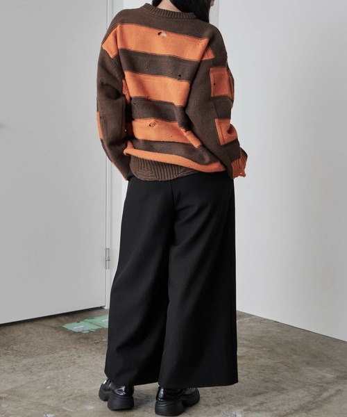Theater code(シアターコード)の「Damage Border Design Knit/ダメージボーダーデザインニット(ニット/セーター・メンズ・イエロー/レッド/ブラック/パープル・FREE)」の15枚目の写真