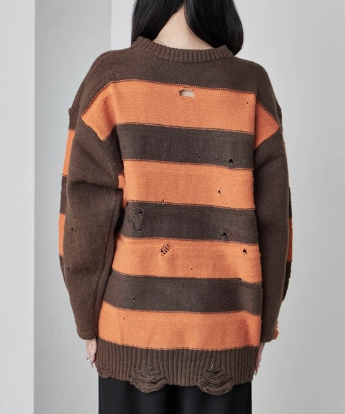 Theater code(シアターコード)の「Damage Border Design Knit/ダメージボーダーデザインニット(ニット/セーター・メンズ・イエロー/レッド/ブラック/パープル・FREE)」の20枚目の写真
