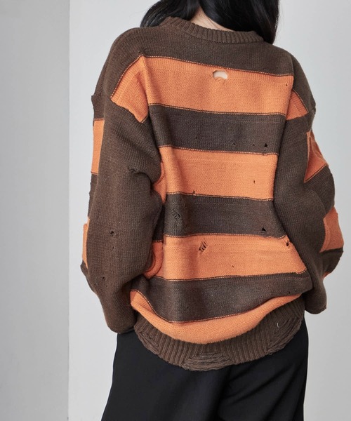 Theater code(シアターコード)の「Damage Border Design Knit/ダメージボーダーデザインニット(ニット/セーター・メンズ・イエロー/レッド/ブラック/パープル・FREE)」の21枚目の写真