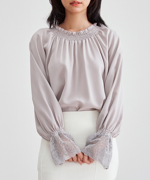 Lace Ladies(レースレディース)の「配レース シャーリング ギャザー 長袖 ブラウス(シャツ/ブラウス・レディース・グレー/パープル/ホワイト/ブラック・S/FREE)」の17枚目の写真