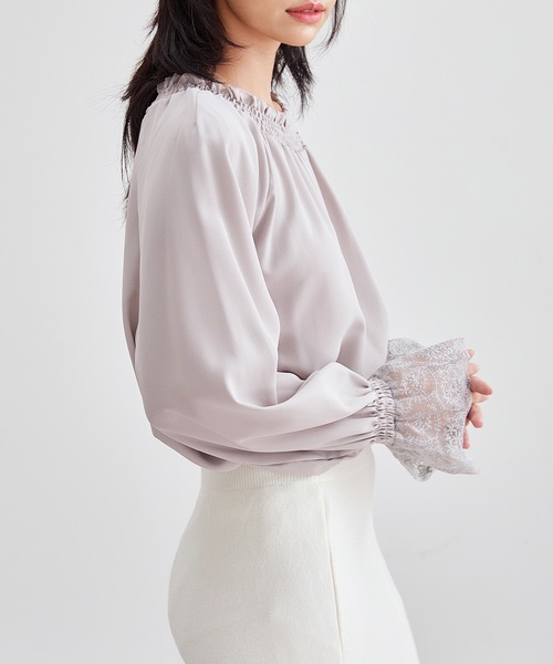 Lace Ladies(レースレディース)の「配レース シャーリング ギャザー 長袖 ブラウス(シャツ/ブラウス・レディース・グレー/パープル/ホワイト/ブラック・S/FREE)」の15枚目の写真
