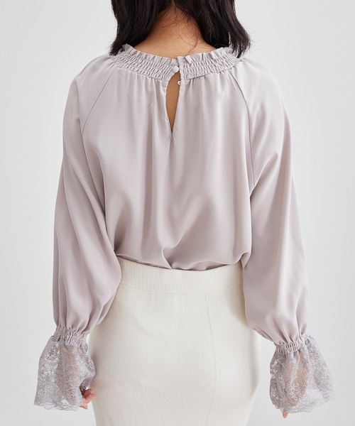 Lace Ladies(レースレディース)の「配レース シャーリング ギャザー 長袖 ブラウス(シャツ/ブラウス・レディース・グレー/パープル/ホワイト/ブラック・S/FREE)」の14枚目の写真