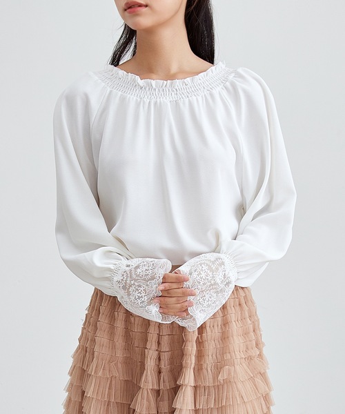 Lace Ladies(レースレディース)の「配レース シャーリング ギャザー 長袖 ブラウス(シャツ/ブラウス・レディース・グレー/パープル/ホワイト/ブラック・S/FREE)」の13枚目の写真