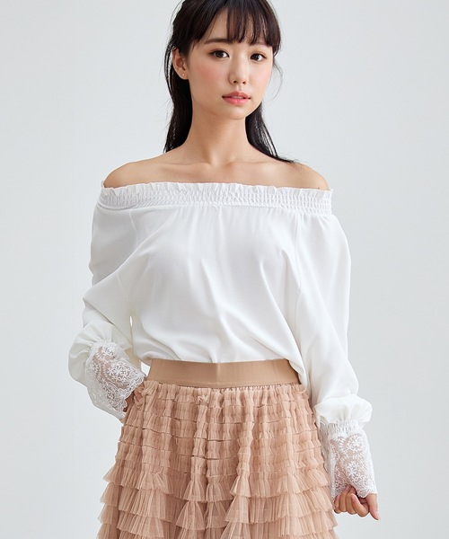 Lace Ladies(レースレディース)の「配レース シャーリング ギャザー 長袖 ブラウス(シャツ/ブラウス・レディース・グレー/パープル/ホワイト/ブラック・S/FREE)」の11枚目の写真