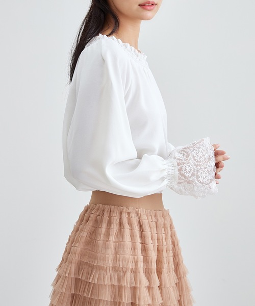 Lace Ladies(レースレディース)の「配レース シャーリング ギャザー 長袖 ブラウス(シャツ/ブラウス・レディース・グレー/パープル/ホワイト/ブラック・S/FREE)」の10枚目の写真