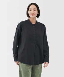 婦人 両面起毛フランネルスタンドカラー長袖ブラウス