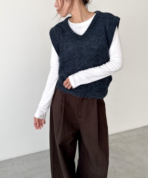 CANAL JEAN（キャナルジーン）の「El mar　アルパカ混Vニットベスト（ベスト・レディース・ネイビー/グレー・ONE SIZE）」の2枚目の写真