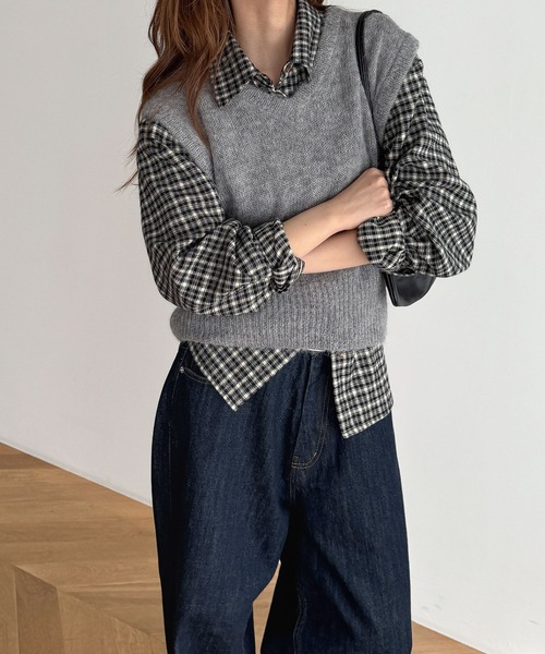 CANAL JEAN（キャナルジーン）の「El mar　アルパカ混Vニットベスト（ベスト・レディース・ネイビー/グレー・ONE SIZE）」の3枚目の写真