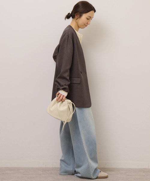 セール】メランジノーカラーダブルジャケット（ノーカラージャケット