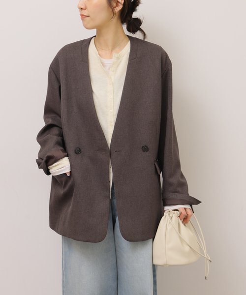 JOURNAL STANDARD relume（ジャーナルスタンダード　レリューム）の「メランジノーカラーダブルジャケット（ノーカラージャケット・レディース・ベージュ/ブラウン・38/36）」の7枚目の写真